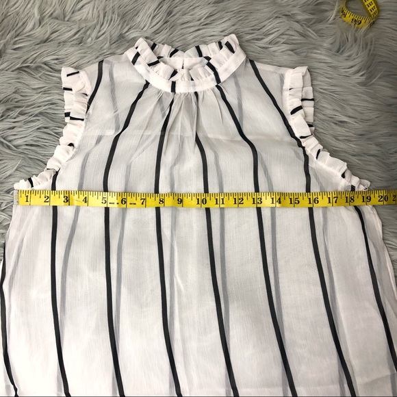 WHO WHAT WEAR CREAM SHEER RUFFLE TRIM BLOUSE - Picture 4 of 7